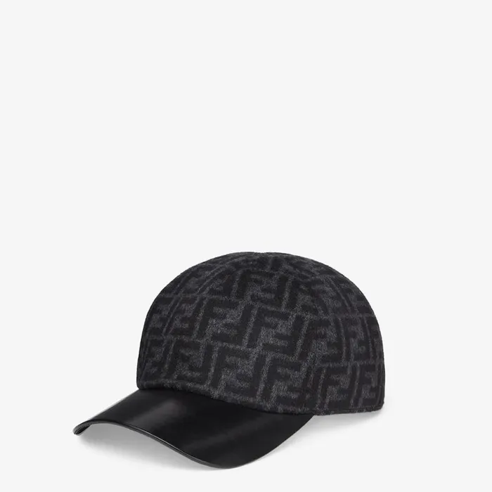 Man Grey Wool Baseball Cap Grey Fendi Hats and Gloves