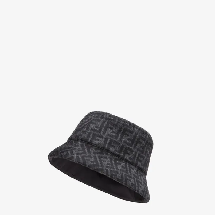 Man Grey Wool Bucket Hat Grey Fendi Hats and Gloves