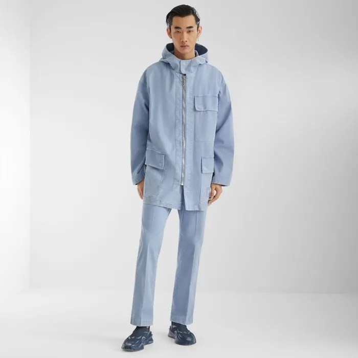 Man Light Blue Gabardine Trousers Light Blue Fendi Coordinated Sets
