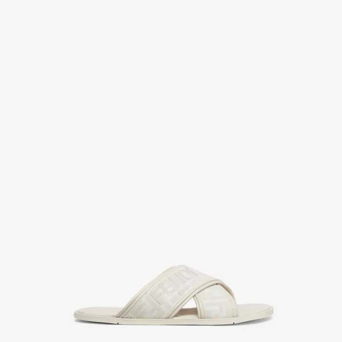 Man White Fabric Slides White Fendi Slides and Sandals