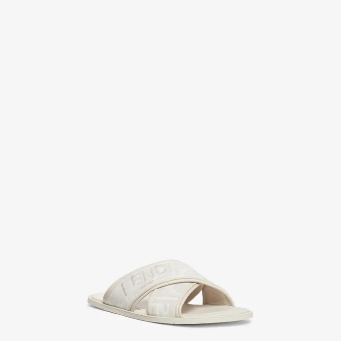 Man White Fabric Slides White Fendi Slides and Sandals