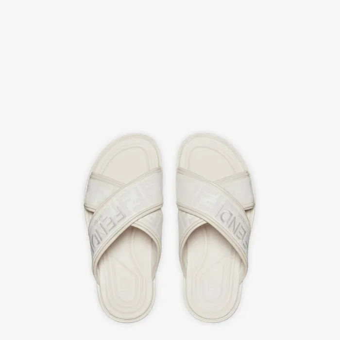 Man White Fabric Slides White Fendi Slides and Sandals