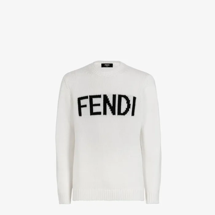Man White Wool Jumper White Fendi Knitwear