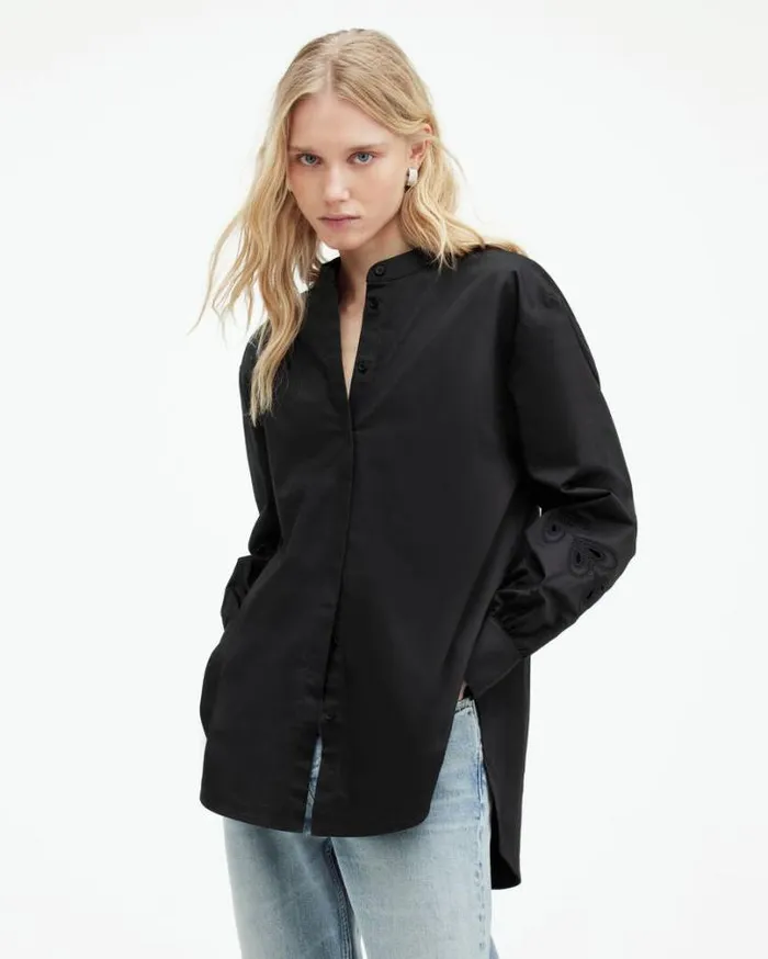 Marcie Embroidered Val Relaxed Fit Shirt Black Women AllSaints Tops and Shirts