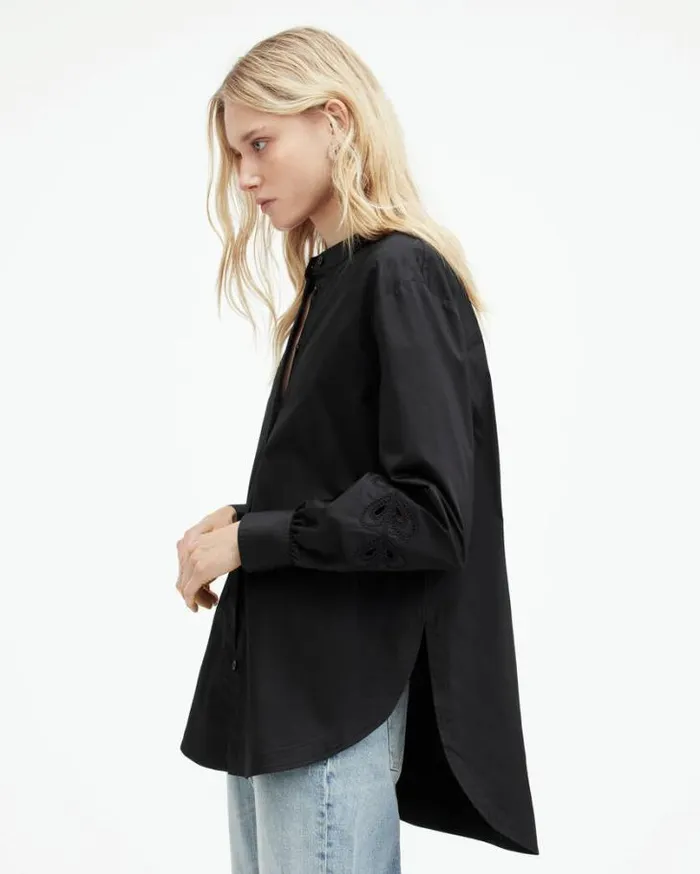 Marcie Embroidered Val Relaxed Fit Shirt Black Women AllSaints Tops and Shirts Marcie Embroidered Val Relaxed Fit Shirt Black Women AllSaints Tops and Shirts