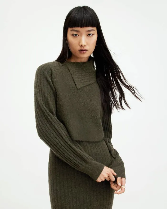 Margetta 2In1 Ribbed Midi Dress Khaki Green Women AllSaints Dresses