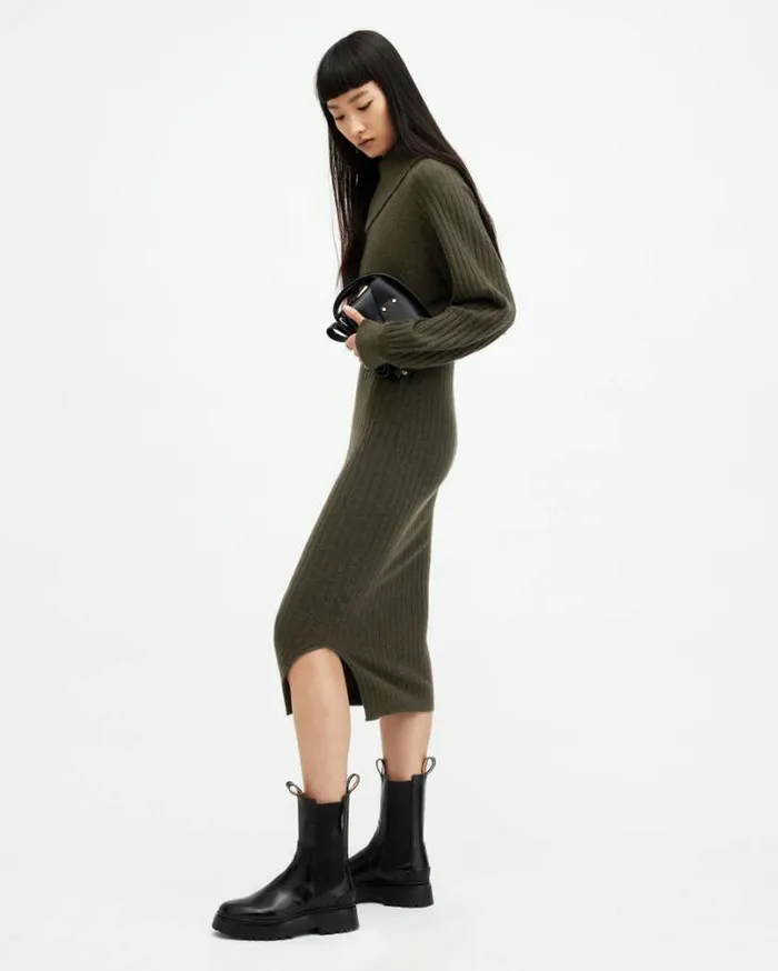 Margetta 2In1 Ribbed Midi Dress Khaki Green Women AllSaints Dresses