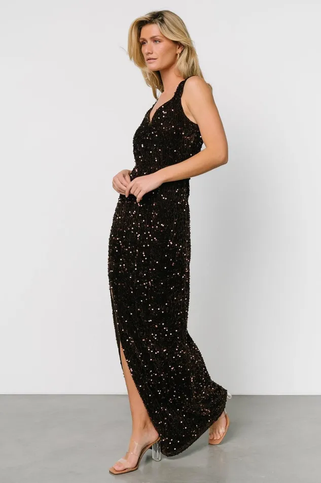 Marilyn Sequin Maxi Gown Dark Brown Women Baltic Born Embellished Sequin Marilyn Sequin Maxi Gown Dark Brown Women Baltic Born Embellished Sequin