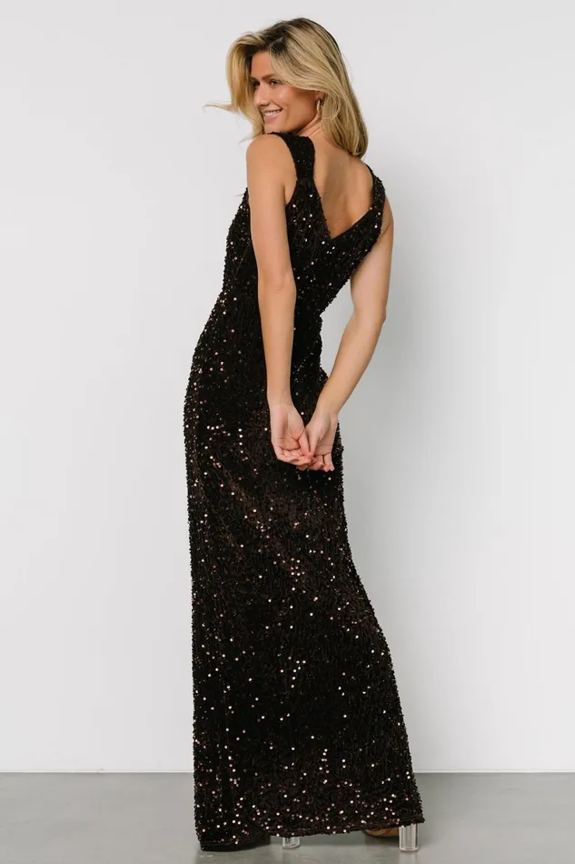 Marilyn Sequin Maxi Gown Dark Brown Women Baltic Born Embellished Sequin Marilyn Sequin Maxi Gown Dark Brown Women Baltic Born Embellished Sequin