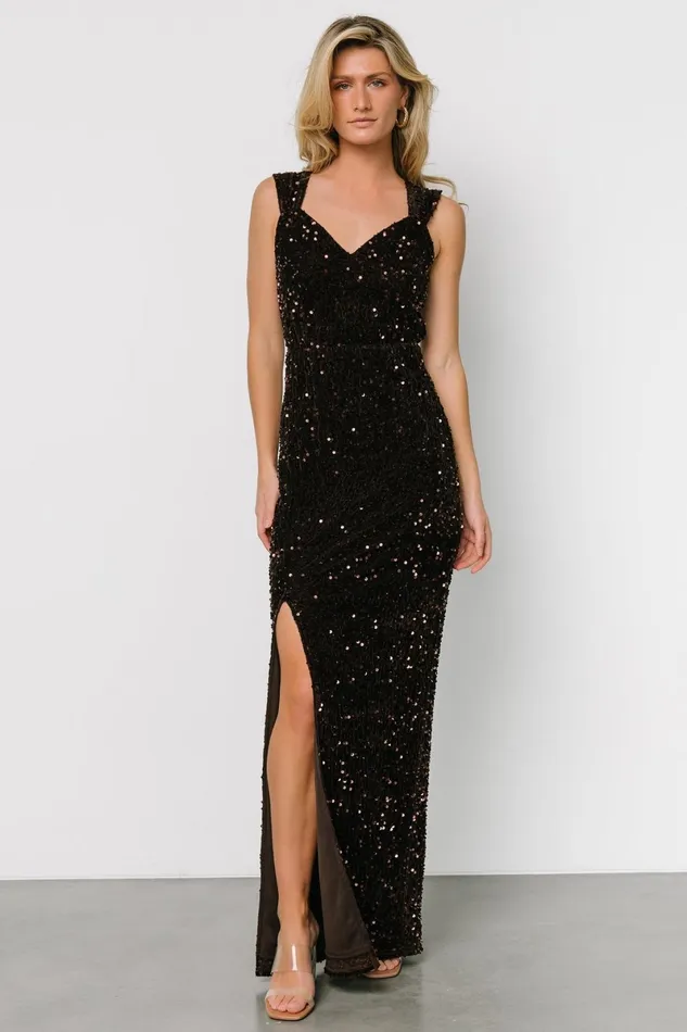 Marilyn Sequin Maxi Gown Dark Brown Women Baltic Born Embellished Sequin Marilyn Sequin Maxi Gown Dark Brown Women Baltic Born Embellished Sequin