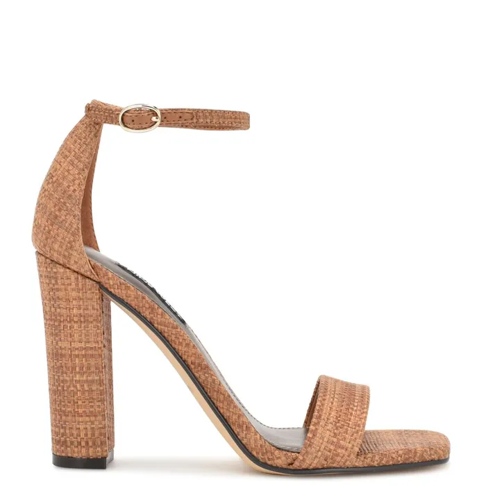 Marrie Ankle Strap Sandals Brown Raffia Women Nine West Heeled
