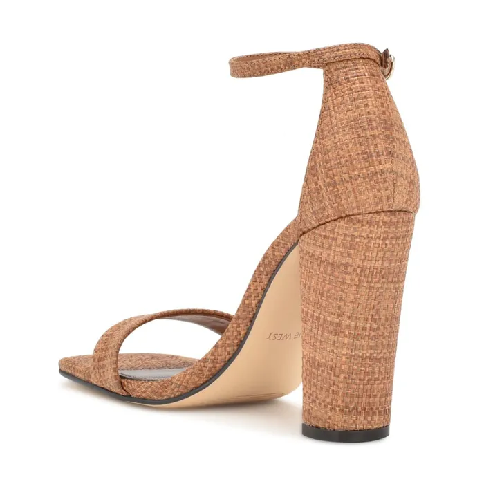 Marrie Ankle Strap Sandals Brown Raffia Women Nine West Heeled Marrie Ankle Strap Sandals Brown Raffia Women Nine West Heeled