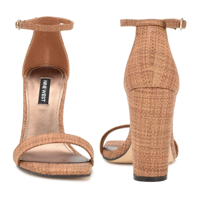 Marrie Ankle Strap Sandals Brown Raffia Women Nine West Heeled Marrie Ankle Strap Sandals Brown Raffia Women Nine West Heeled