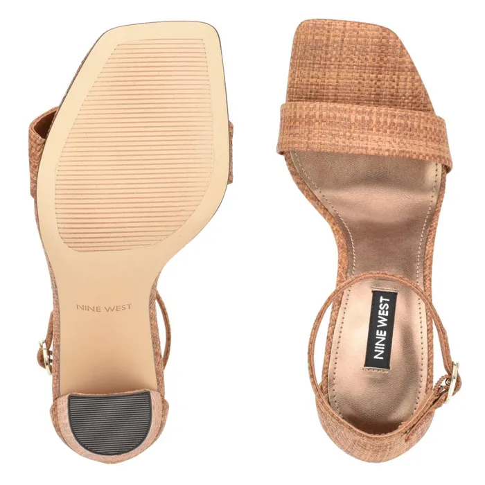 Marrie Ankle Strap Sandals Brown Raffia Women Nine West Heeled Marrie Ankle Strap Sandals Brown Raffia Women Nine West Heeled