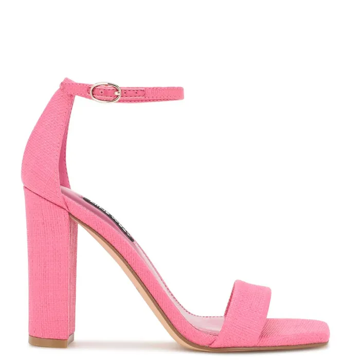 Marrie Ankle Strap Sandals Pink Raffia Women Nine West High Heels