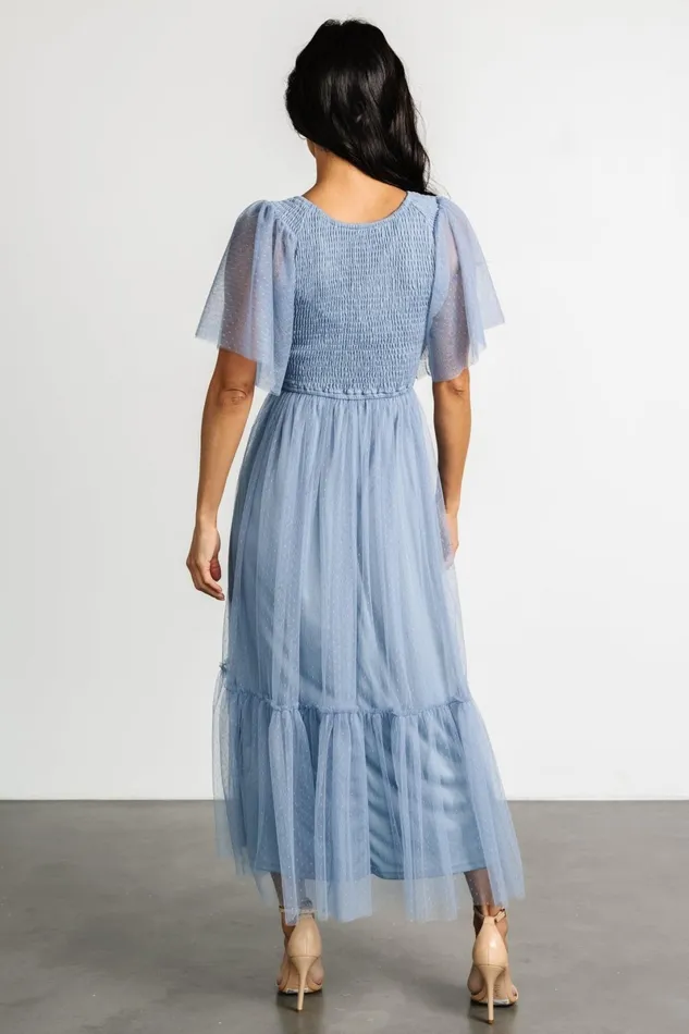 Martha Smocked Tulle Dress Dusty Blue Women Baltic Born Midi Dresses Martha Smocked Tulle Dress Dusty Blue Women Baltic Born Midi Dresses