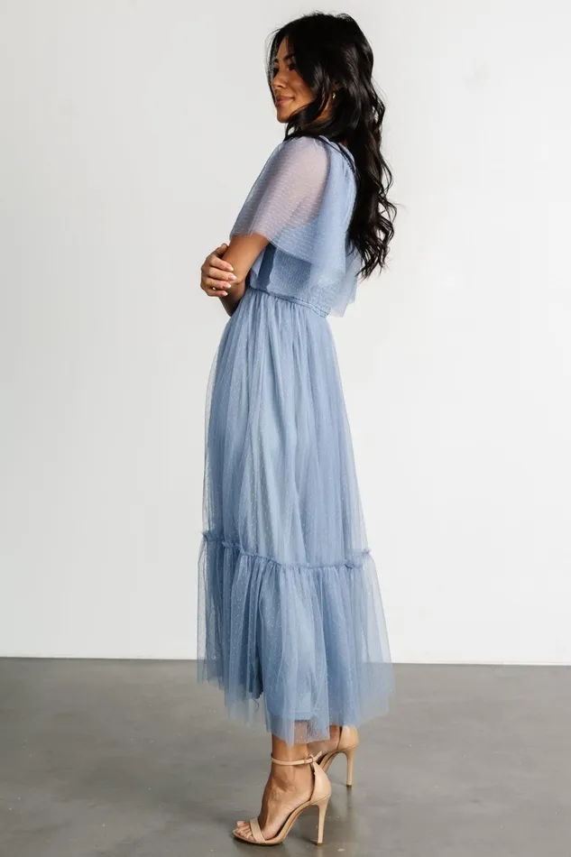 Martha Smocked Tulle Dress Dusty Blue Women Baltic Born Midi Dresses Martha Smocked Tulle Dress Dusty Blue Women Baltic Born Midi Dresses