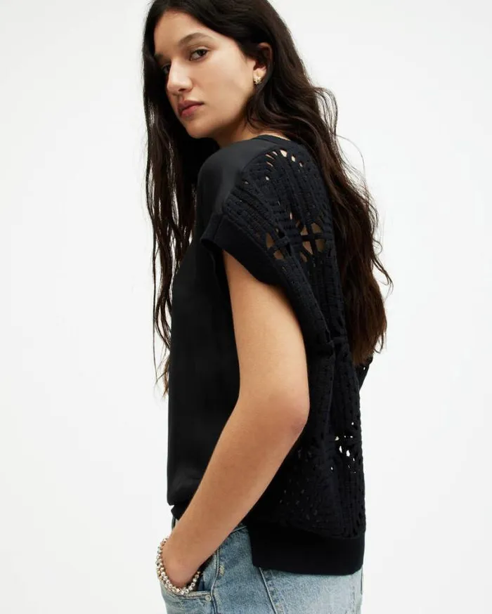 Marti Crochet Sleeveless Tank Top Black Women AllSaints TShirts
