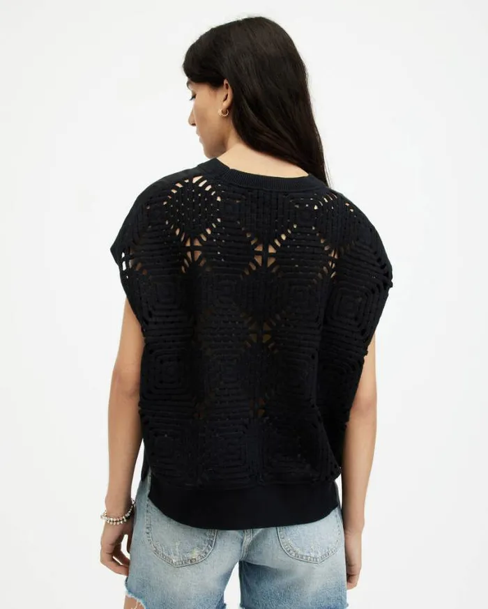 Marti Crochet Sleeveless Tank Top Black Women AllSaints TShirts