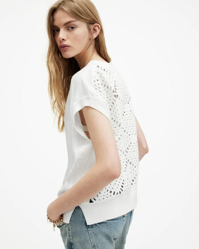 Marti Crochet Sleeveless Tank Top Chalk White Women AllSaints TShirts