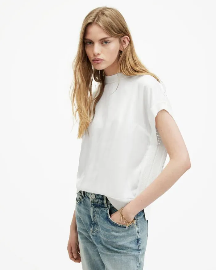 Marti Crochet Sleeveless Tank Top Chalk White Women AllSaints TShirts