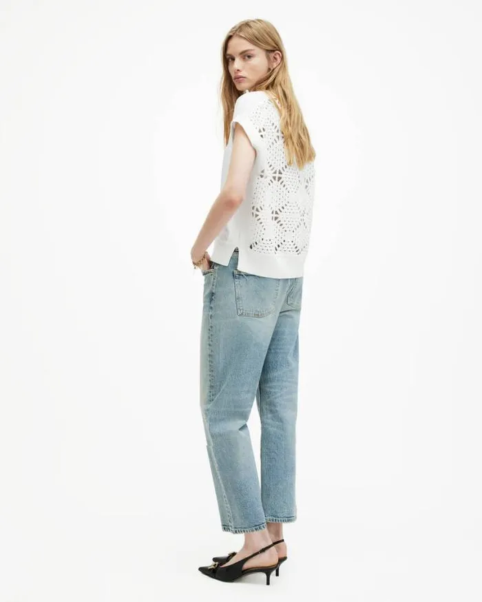 Marti Crochet Sleeveless Tank Top Chalk White Women AllSaints TShirts