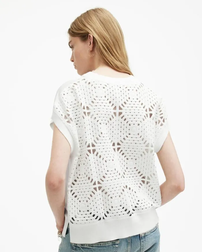 Marti Crochet Sleeveless Tank Top Chalk White Women AllSaints TShirts