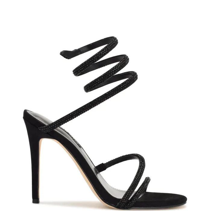 Maskil Ankle Wrap Heeled Sandals Black Suede Women Nine West Dress