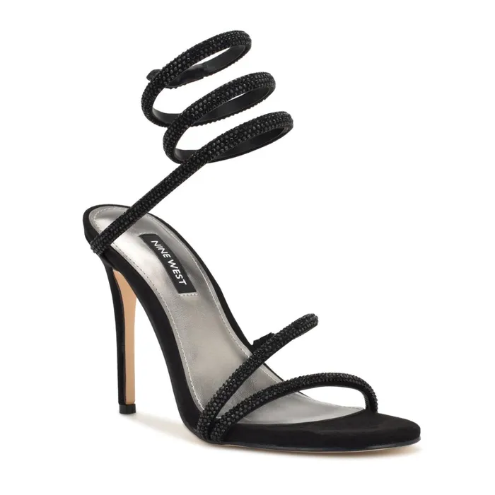 Maskil Ankle Wrap Heeled Sandals Black Suede Women Nine West Dress Maskil Ankle Wrap Heeled Sandals Black Suede Women Nine West Dress