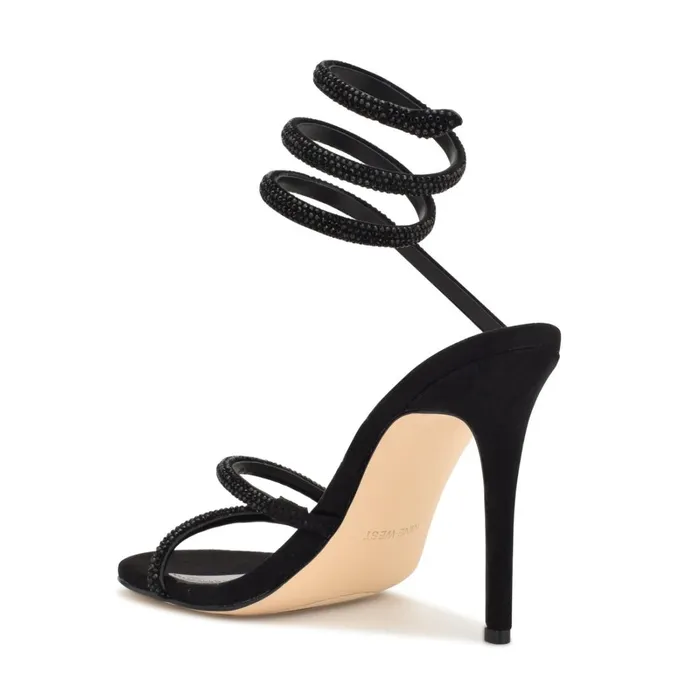 Maskil Ankle Wrap Heeled Sandals Black Suede Women Nine West Dress Maskil Ankle Wrap Heeled Sandals Black Suede Women Nine West Dress