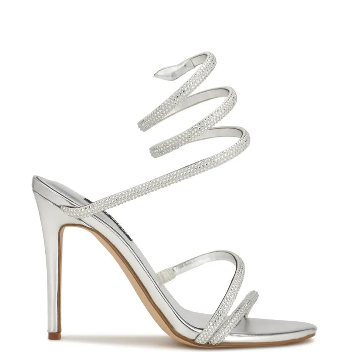 Maskil Ankle Wrap Heeled Sandals Silver Shimmer Women Nine West Dress