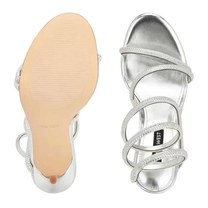 Maskil Ankle Wrap Heeled Sandals Silver Shimmer Women Nine West Dress Maskil Ankle Wrap Heeled Sandals Silver Shimmer Women Nine West Dress