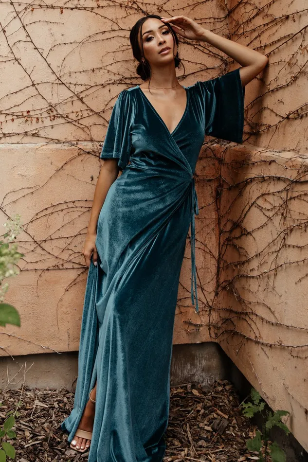 Meghan Velvet Wrap Maxi Dress Persian Blue Women Baltic Born Bump Friendly