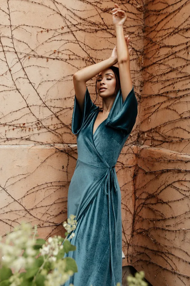 Meghan Velvet Wrap Maxi Dress Persian Blue Women Baltic Born Bump Friendly Meghan Velvet Wrap Maxi Dress Persian Blue Women Baltic Born Bump Friendly