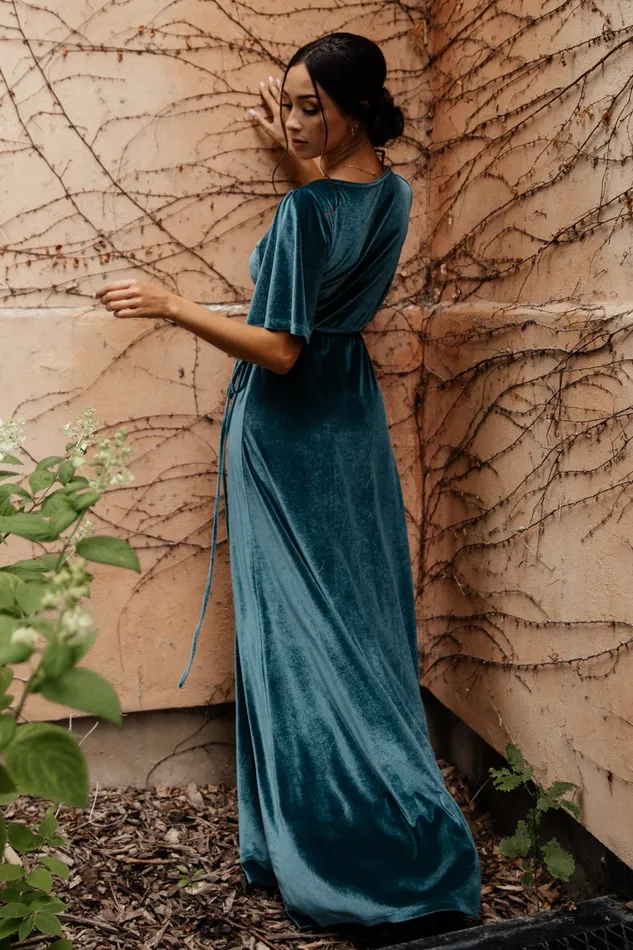 Meghan Velvet Wrap Maxi Dress Persian Blue Women Baltic Born Bump Friendly Meghan Velvet Wrap Maxi Dress Persian Blue Women Baltic Born Bump Friendly