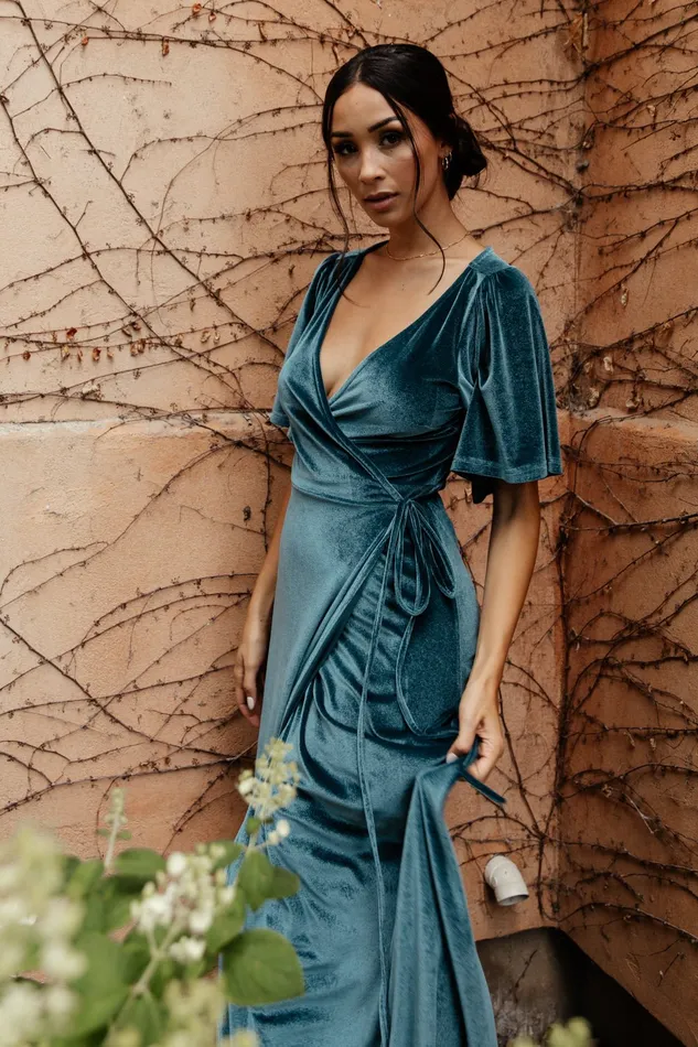 Meghan Velvet Wrap Maxi Dress Persian Blue Women Baltic Born Bump Friendly Meghan Velvet Wrap Maxi Dress Persian Blue Women Baltic Born Bump Friendly
