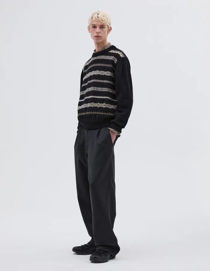 Men Abstract Fairisle Crew Black Natural Grey Margaret Howell Knitwear