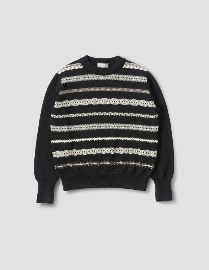 Men Abstract Fairisle Crew Black Natural Grey Margaret Howell Knitwear