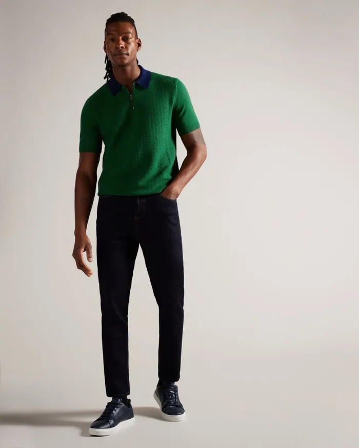 Men ARWIK 8211 Textured Knit Contrast Collar Polo Green Ted Baker Jumpers and Knitwear Men ARWIK 8211 Textured Knit Contrast Collar Polo Green Ted Baker Jumpers and Knitwear
