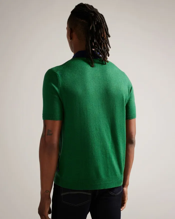 Men ARWIK 8211 Textured Knit Contrast Collar Polo Green Ted Baker Jumpers and Knitwear Men ARWIK 8211 Textured Knit Contrast Collar Polo Green Ted Baker Jumpers and Knitwear