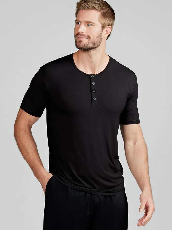 Men Bamboo Silk Sleep Short Sleeve Henley Tasc Performance Lounge