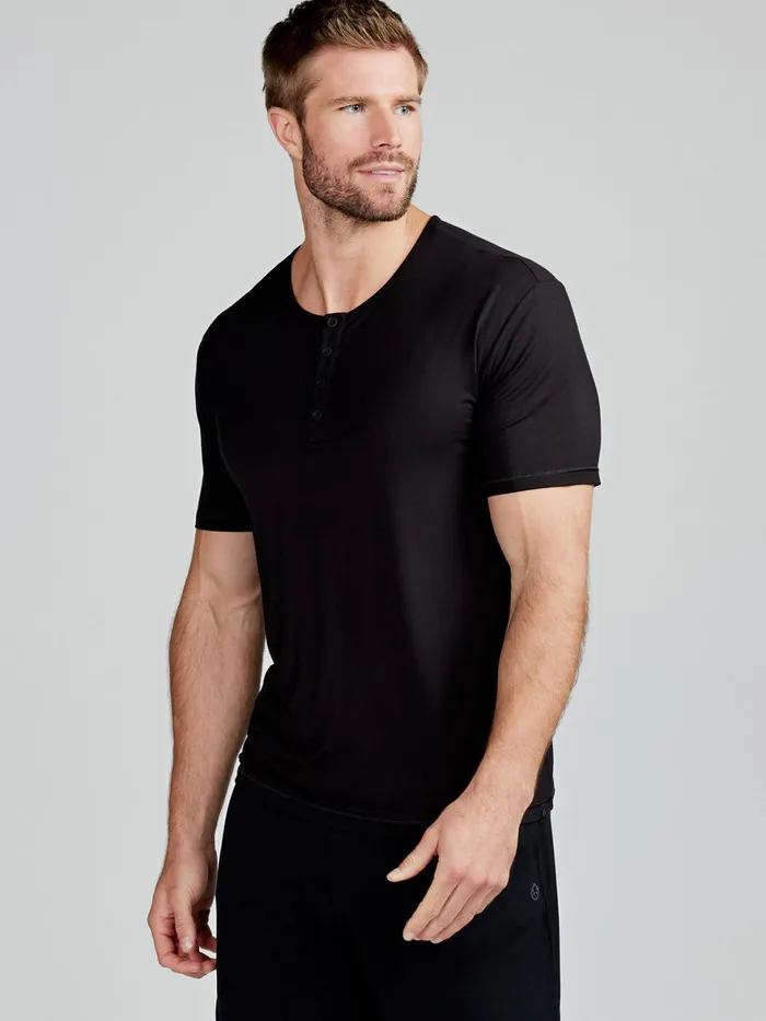 Men Bamboo Silk Sleep Short Sleeve Henley Tasc Performance Lounge