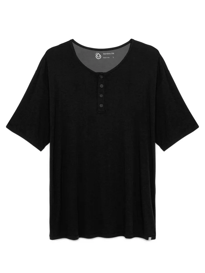 Men Bamboo Silk Sleep Short Sleeve Henley Tasc Performance Lounge