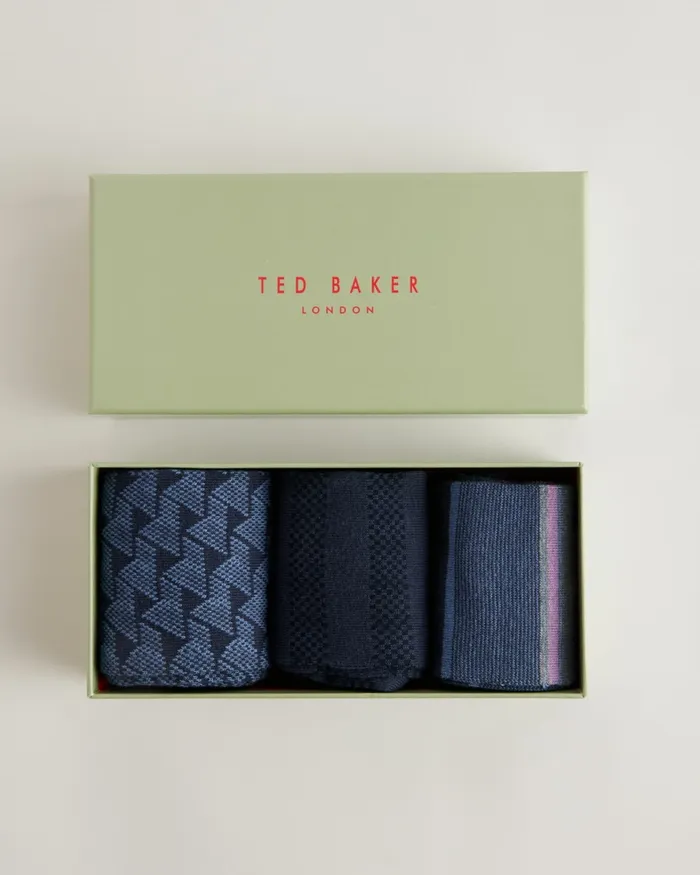 Men BLUUPAK 8211 Three Pack Of Assorted Pattern Socks Assorted Ted Baker Socks Men BLUUPAK 8211 Three Pack Of Assorted Pattern Socks Assorted Ted Baker Socks