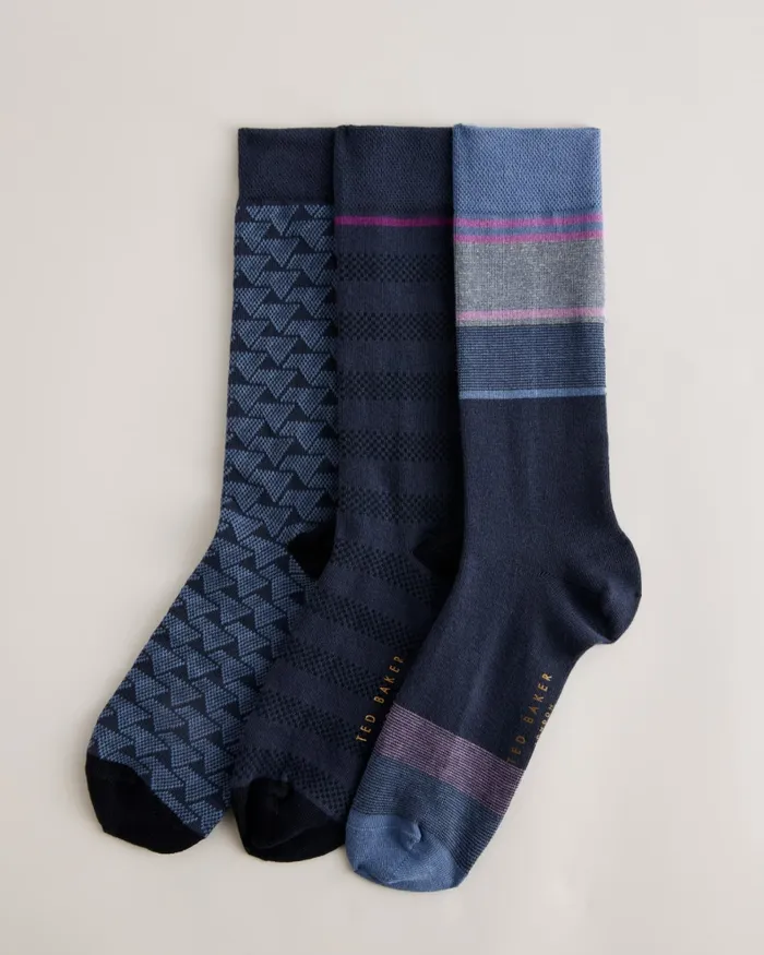 Men BLUUPAK 8211 Three Pack Of Assorted Pattern Socks Assorted Ted Baker Socks Men BLUUPAK 8211 Three Pack Of Assorted Pattern Socks Assorted Ted Baker Socks