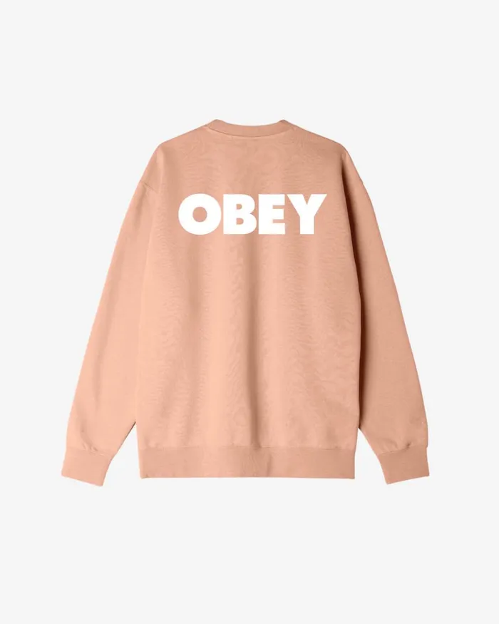 Men BOLD HEAVYWEIGHT CREWNECK Peach Parfait OBEY Clothing SWEATSHIRTS