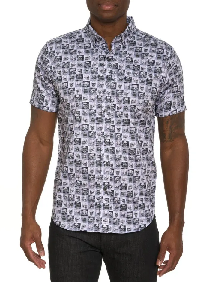 Men BONEHEAD SHORT SLEEVE BUTTON DOWN SHIRT Black Robert Graham Button Down Shirts