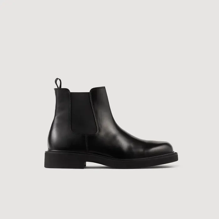Men Boots SANDRO Glazed Leather Chelsea Boots Black