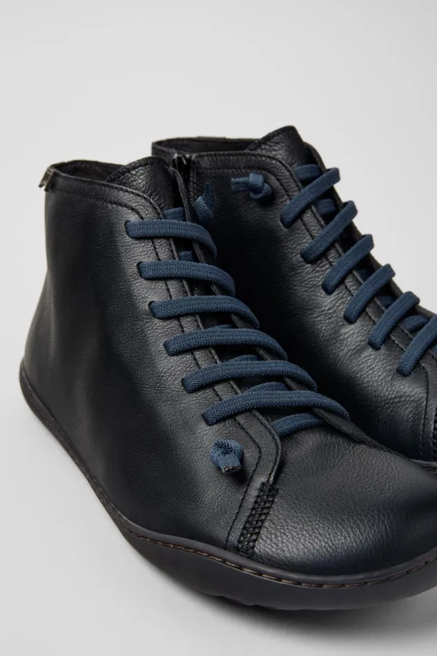 Men Camper Ankle Boots Peu Black Leather Ankle Boots