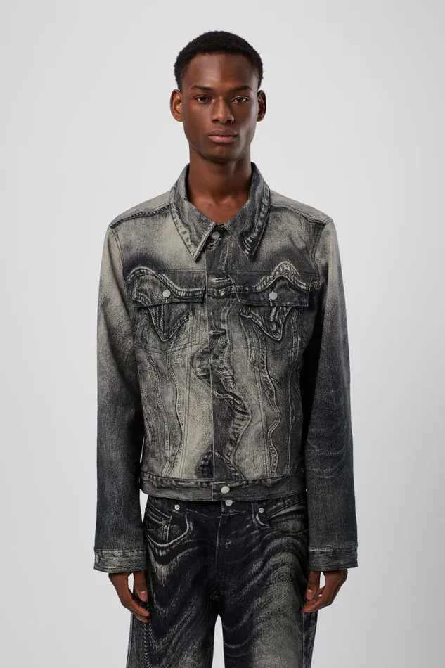 Men Camper Denim Denim Jacket BlackGray Denim Jacket